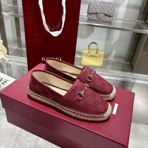 GUCCI WOMEN ESPADRILLE WITH HORSEBIT BURGUNDY GG CANVAS