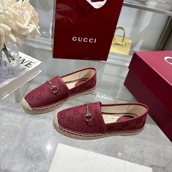 GUCCI WOMEN ESPADRILLE WITH HORSEBIT BURGUNDY GG CANVAS