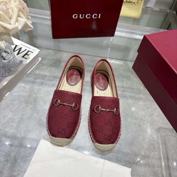 GUCCI WOMEN ESPADRILLE WITH HORSEBIT BURGUNDY GG CANVAS