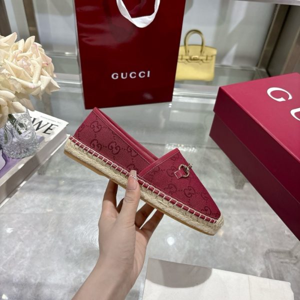 GUCCI WOMEN ESPADRILLE WITH HORSEBIT BURGUNDY GG CANVAS