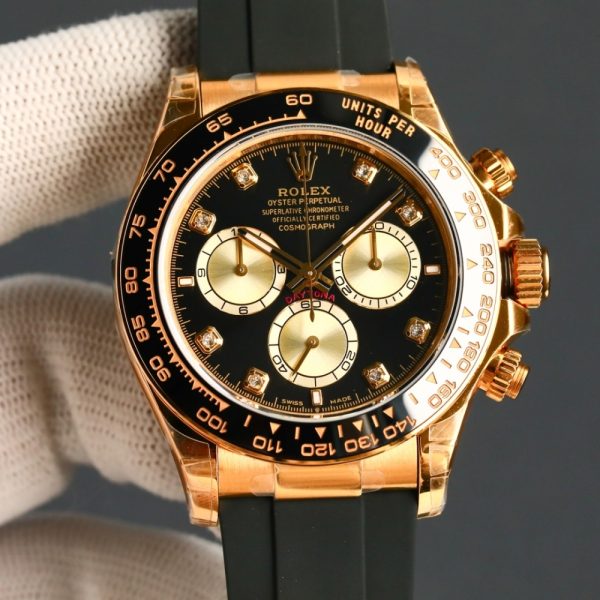 ROLEX COSMOGRAPH DAYTONA BRIGHT BLACK AND GOLDEN WITH DIAMONDS 40MM 126518LN