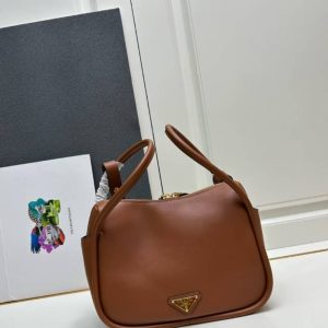 PRADA DARLING LEATHER HANDBAG BROWN 25CM