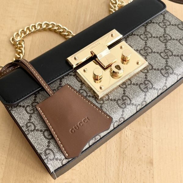 GUCCI PADLOCK SMALL SHOULDER GG SUPREME CANVAS BLACK 22CM ‎735103 KLQJG 9785
