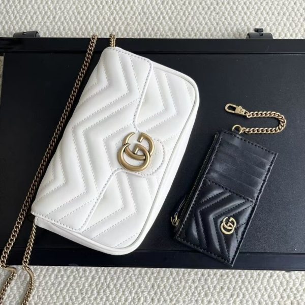 GUCCI GG MARMONT MINI BAG WITH CARDHOLDER WHITE 21CM ‎751526 AACCE 9053