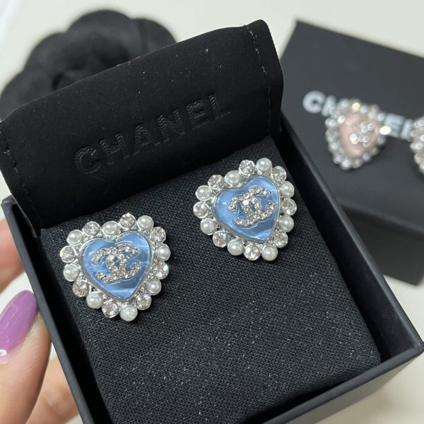 CHANEL HEART MOTIF AND CRYSTAL EARRINGS IN BLUE