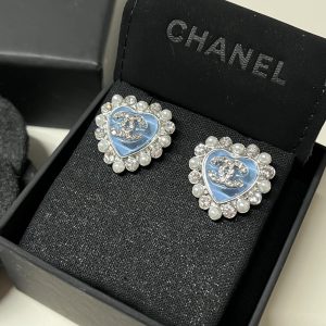 CHANEL HEART MOTIF AND CRYSTAL EARRINGS IN BLUE