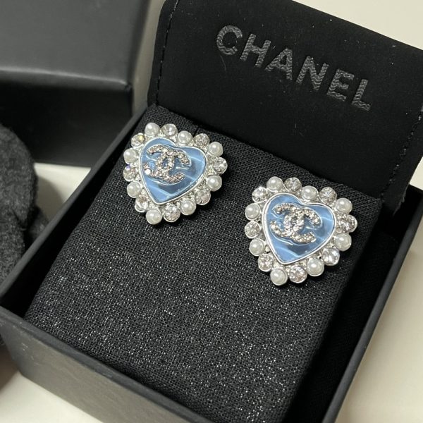 CHANEL HEART MOTIF AND CRYSTAL EARRINGS IN BLUE