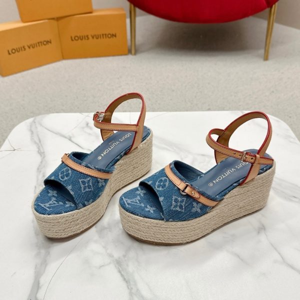 LOUIS VUITTON HELIOS WEDGE SANDAL DENIM BLUE 1ACIZJ