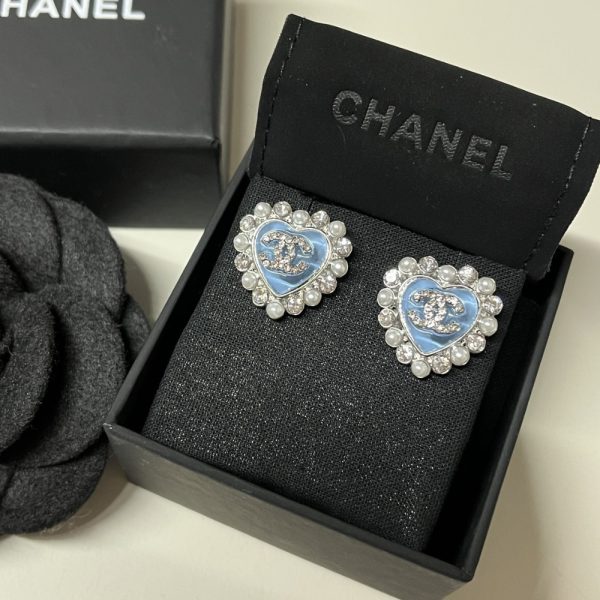 CHANEL HEART MOTIF AND CRYSTAL EARRINGS IN BLUE