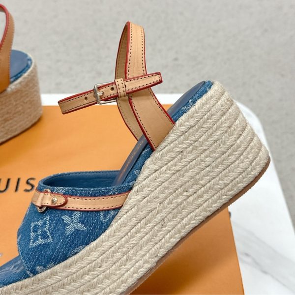 LOUIS VUITTON HELIOS WEDGE SANDAL DENIM BLUE 1ACIZJ