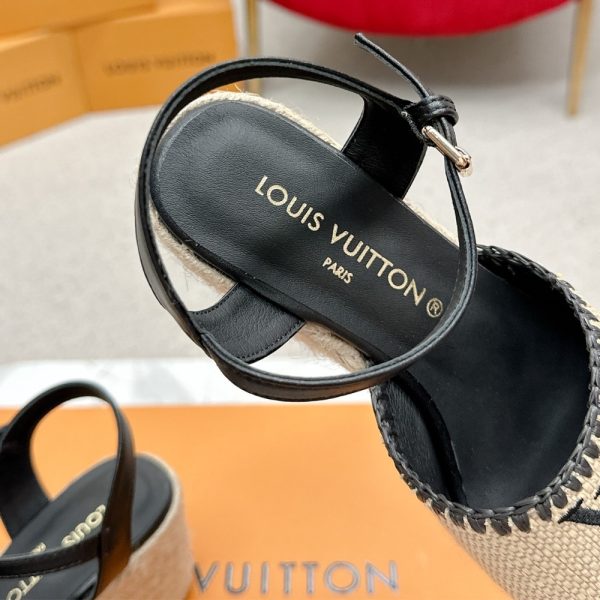 LOUIS VUITTON HELIOS WEDGE SANDAL RAFFIA BLACK