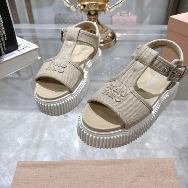 MIUMIU DENIM FLATFORM SANDALS COLONIAL BEIGE 5X402E CSL F0044 F 045
