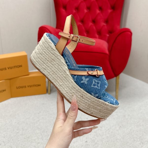 LOUIS VUITTON HELIOS WEDGE SANDAL DENIM BLUE 1ACIZJ