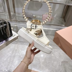 MIUMIU DENIM FLATFORM SANDALS IVORY 5X402E CSL F0304 F 045