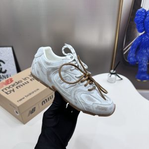 MIU MIU X NEW BALANCE 530 SL LEATHER SNEAKERS WHITE AND BROWN 5E165E 3F33 F0009 F D005