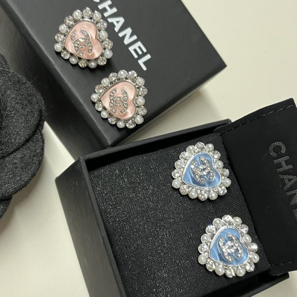 CHANEL HEART MOTIF AND CRYSTAL EARRINGS IN BLUE