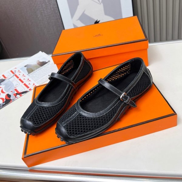 HERMES KICHU BALLET FLATS BLACK H251170Z 7K380