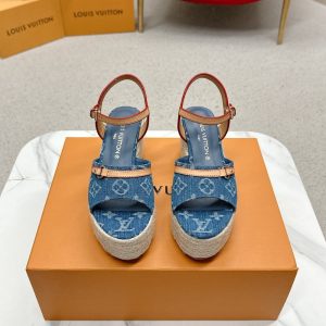 LOUIS VUITTON HELIOS WEDGE SANDAL DENIM BLUE 1ACIZJ