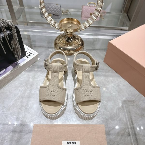 MIUMIU DENIM FLATFORM SANDALS COLONIAL BEIGE 5X402E CSL F0044 F 045