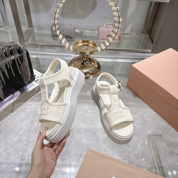 MIUMIU DENIM FLATFORM SANDALS IVORY 5X402E CSL F0304 F 045