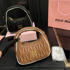 MIUMIU WANDER MATELASSÉ BAG MARBLE COGNAC AND WHITE 20CM 5BC125 2IBS F031W V OOF