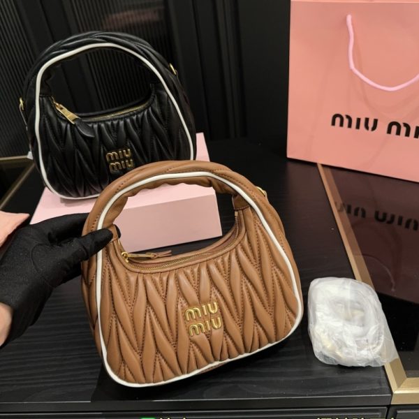 MIUMIU WANDER MATELASSÉ BAG MARBLE COGNAC AND WHITE 20CM 5BC125 2IBS F031W V OOF