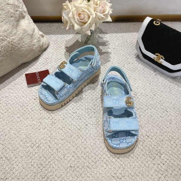 GUCCI WOMEN’S SANDAL WITH DOUBLE G LIGHT BLUE 816630 FAD9G 4956