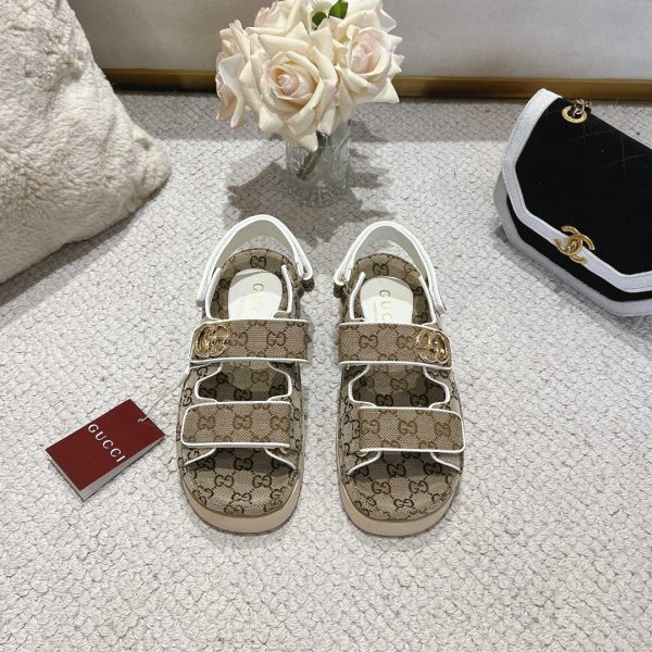 GUCCI WOMEN’S SANDAL WITH DOUBLE G BEIGE 816630 FAD9F 9753