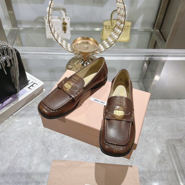 MIUMIU LEATHER LOAFERS BROWN
