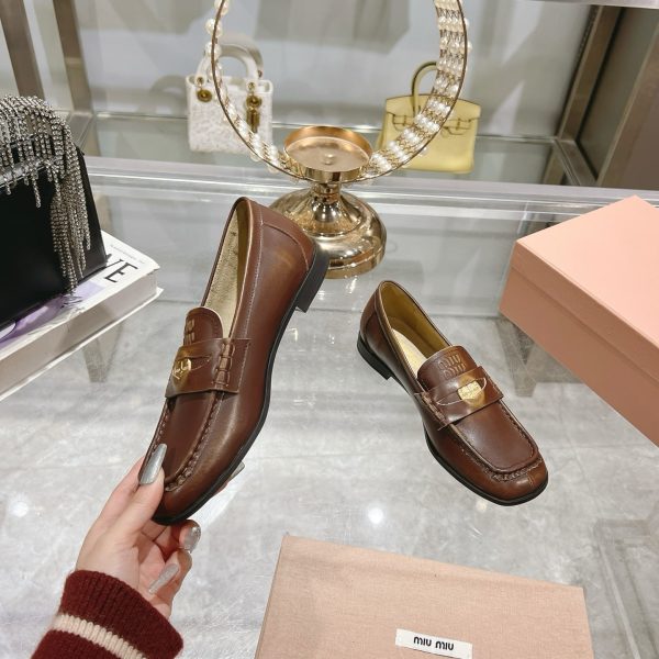 MIUMIU LEATHER LOAFERS BROWN