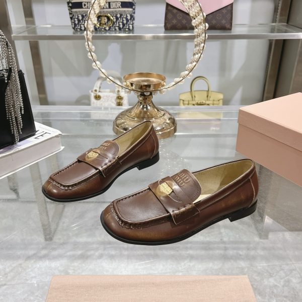 MIUMIU LEATHER LOAFERS BROWN