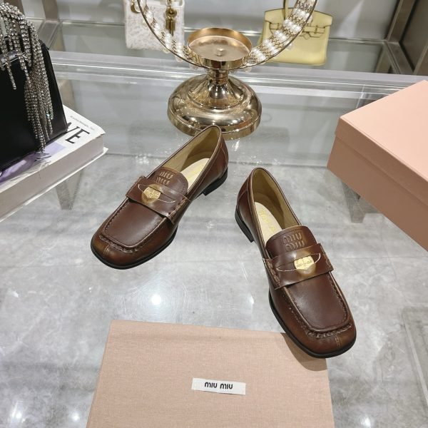 MIUMIU LEATHER LOAFERS BROWN