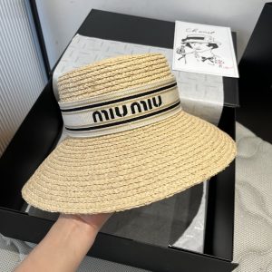 MIUMIU RIVIERA RAFFIA HAT NATURAL AND BEIGE