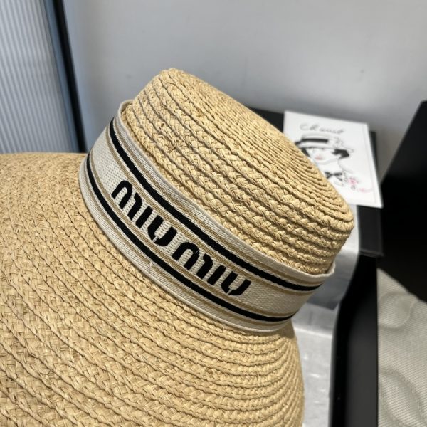 MIUMIU RIVIERA RAFFIA HAT NATURAL AND BEIGE