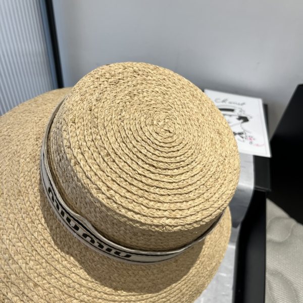 MIUMIU RIVIERA RAFFIA HAT NATURAL AND BEIGE