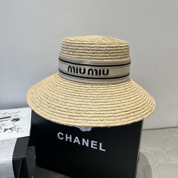 MIUMIU RIVIERA RAFFIA HAT NATURAL AND BEIGE