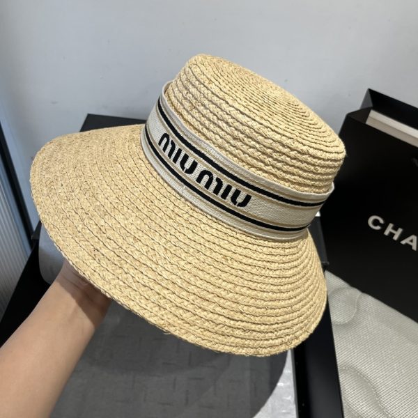 MIUMIU RIVIERA RAFFIA HAT NATURAL AND BEIGE