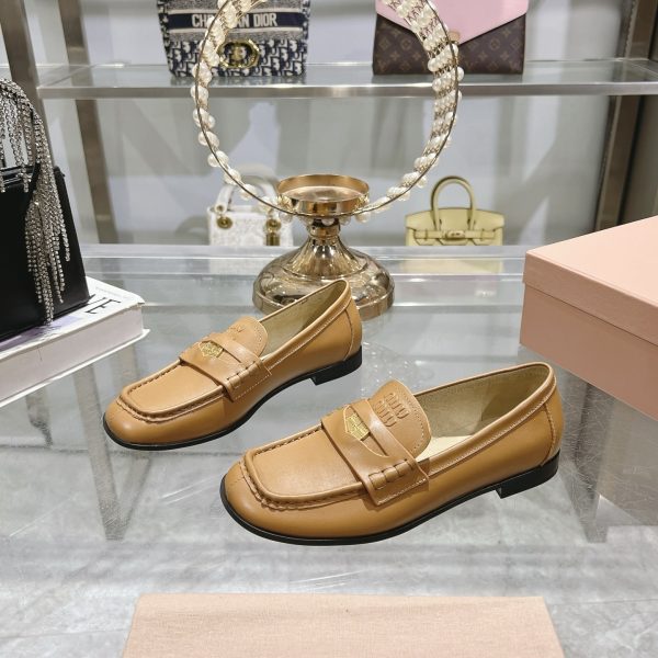 MIUMIU LEATHER LOAFERS COGNAC 5D398E 248 F0046 F 010