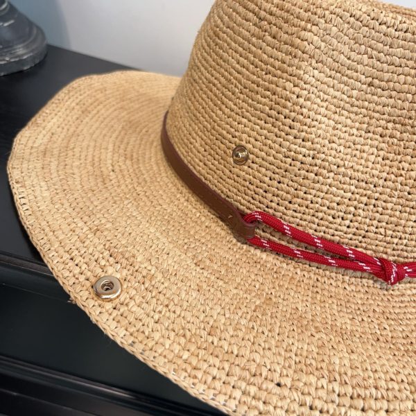 MIUMIU RAFFIA HAT BEIGE AND BURGUNDY 5HC335 2CWE F0Y59