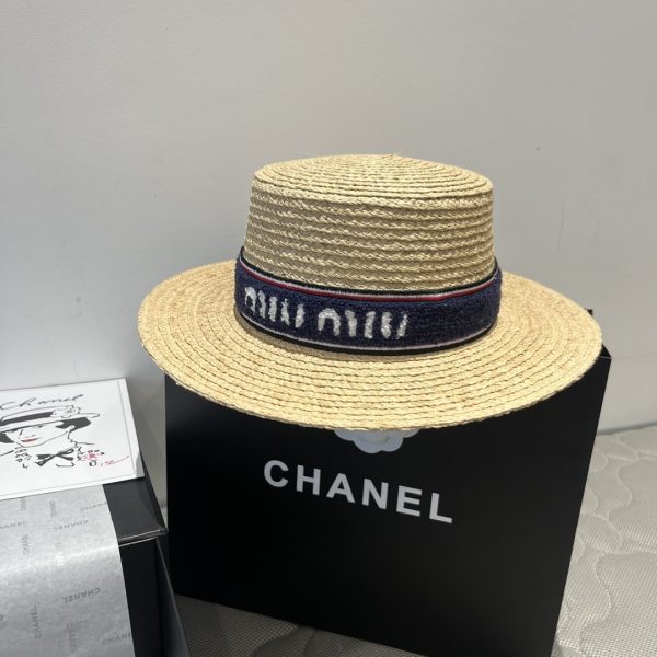 MIUMIU RIVIERA RAFFIA HAT NATURAL AND BLUE