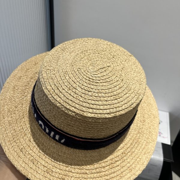 MIUMIU RIVIERA RAFFIA HAT NATURAL AND BLUE
