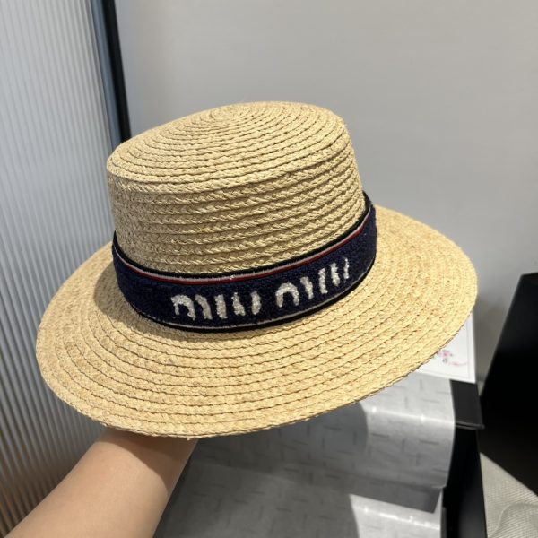 MIUMIU RIVIERA RAFFIA HAT NATURAL AND BLUE