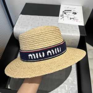 MIUMIU RIVIERA RAFFIA HAT NATURAL AND BLUE