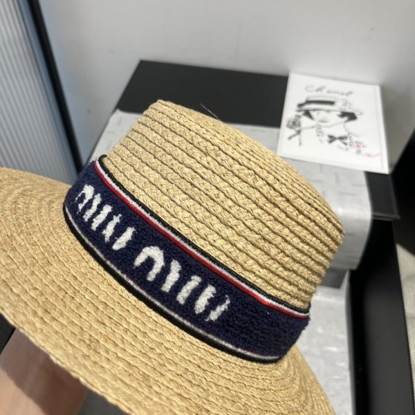 MIUMIU RIVIERA RAFFIA HAT NATURAL AND BLUE