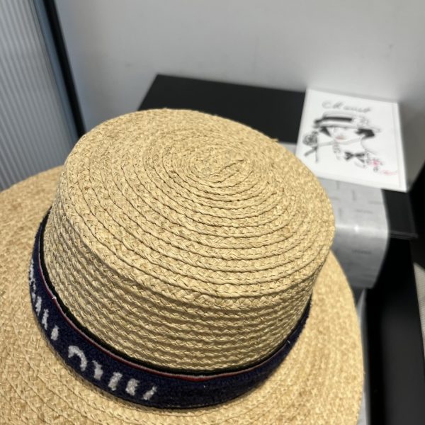 MIUMIU RIVIERA RAFFIA HAT NATURAL AND BLUE