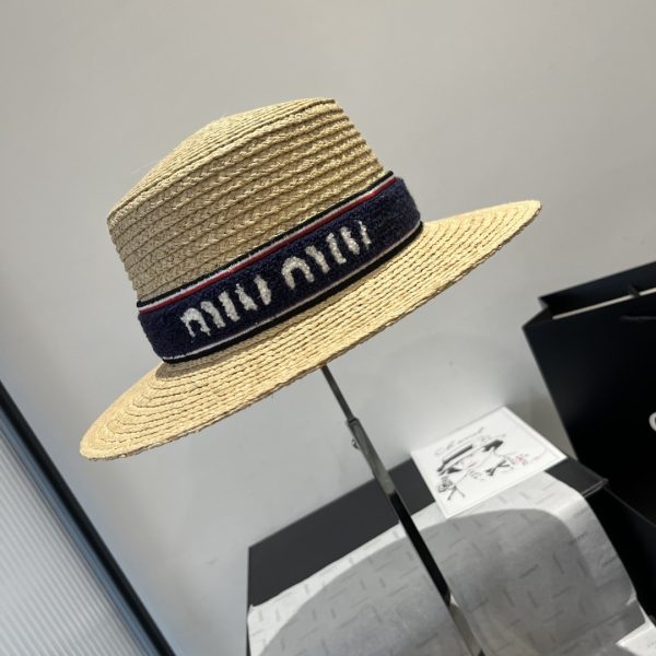 MIUMIU RIVIERA RAFFIA HAT NATURAL AND BLUE