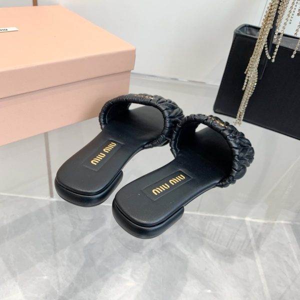 MIUMIU MATELASSÉ NAPPA LEATHER SLIDES BLACK