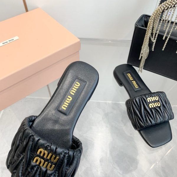 MIUMIU MATELASSÉ NAPPA LEATHER SLIDES BLACK