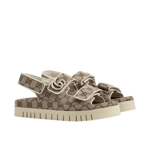 GUCCI WOMEN’S SANDAL WITH DOUBLE G BEIGE 816630 FAD9F 9753
