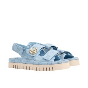 GUCCI WOMEN’S SANDAL WITH DOUBLE G LIGHT BLUE 816630 FAD9G 4956